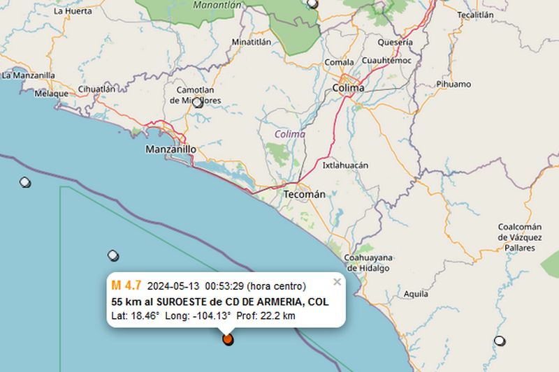 En este momento estás viendo De 4.7 y frente a costas de Armería, sismo de esta madrugada en Colima