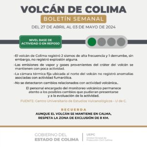 Lee más sobre el artículo Volcán de Colima tuvo actividad esta semana, pero permanece en nivel base; continúa en observación