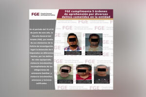 Lee más sobre el artículo FGE cumplimenta 5 órdenes de aprehensión por diversos delitos cometidos en la entidad