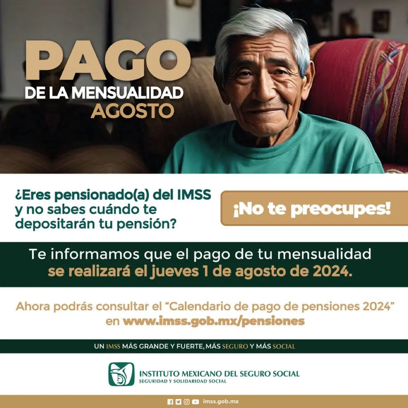 En este momento estás viendo Población pensionada del IMSS recibirá pago de su prestación el jueves 1 de agosto