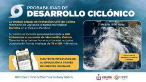 Lee más sobre el artículo Protección Civil: Depresión tropical Tres-E evolucionó a Tormenta Tropical ‘Carlotta’