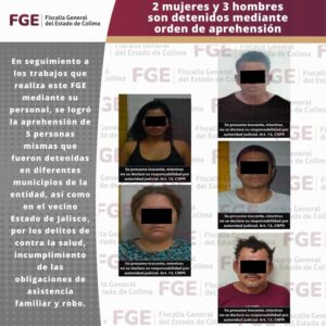 Lee más sobre el artículo 2 mujeres y 3 hombres son detenidos mediante orden de aprehensión