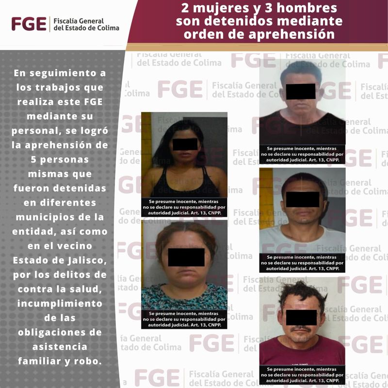 En este momento estás viendo 2 mujeres y 3 hombres son detenidos mediante orden de aprehensión