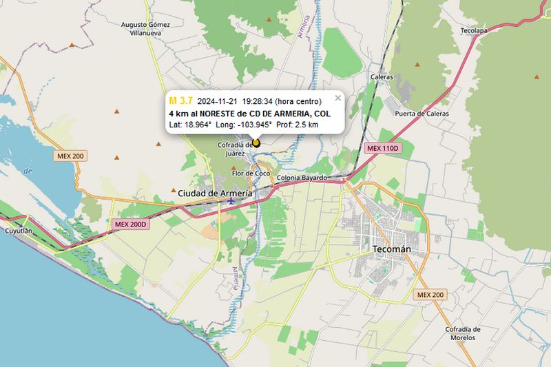En este momento estás viendo Temblor de 3.7 se registra… casi en pleno Cofradía de Juárez, en Armería