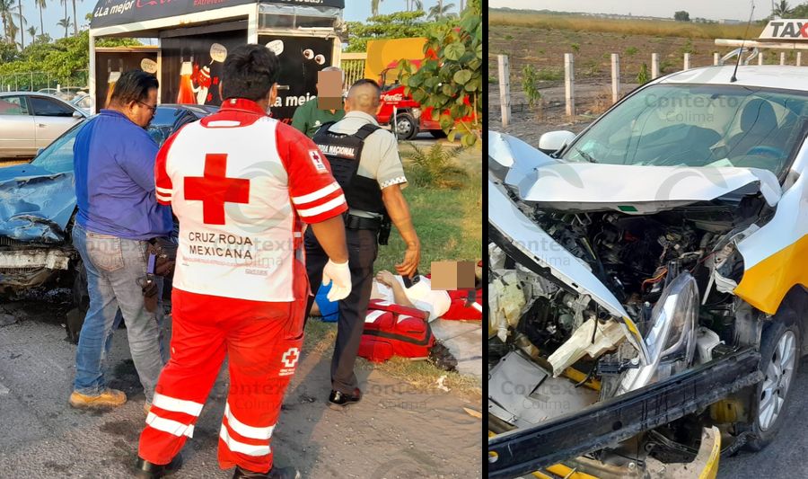 En este momento estás viendo Tecomán: choque entre taxi y auto en la autopista deja 2 heridos