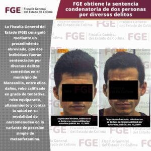 Lee más sobre el artículo Sentencian a dos personas por diversos delitos cometidos en Manzanillo