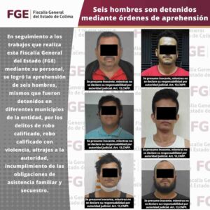 Lee más sobre el artículo Detiene FGE a 6 personas en el periodo del 06 al 12 de enero