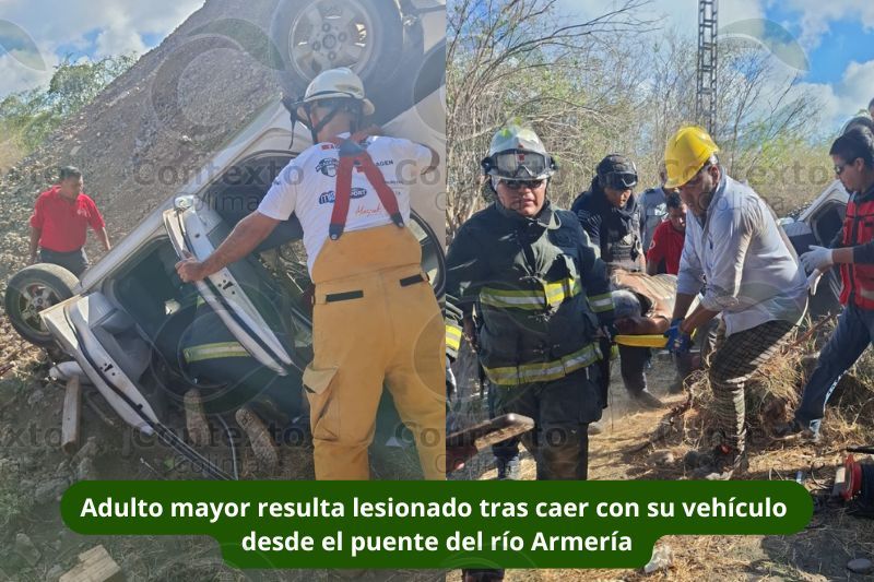 En este momento estás viendo Adulto mayor resulta lesionado tras caer con su vehículo desde el puente del río Armería