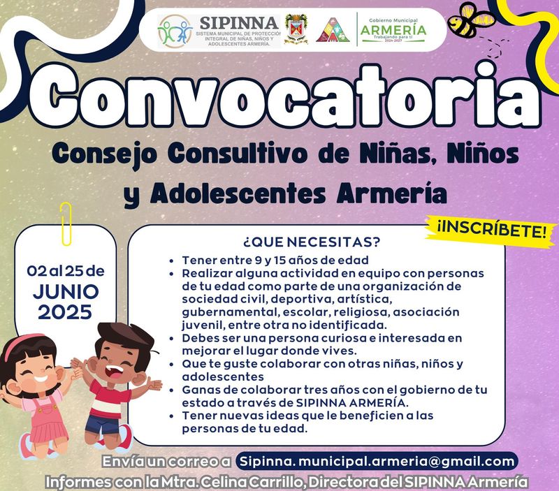 En este momento estás viendo Convocatoria abierta al Consejo Consultivo de Niñas, Niños y Adolescentes de Armería