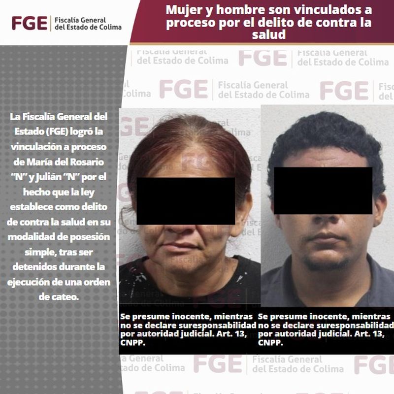 En este momento estás viendo Mujer y hombre son vinculados a proceso por el delito de contra la salud