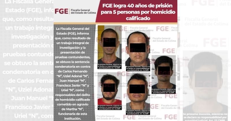 En este momento estás viendo FGE logra 40 años de prisión para 5 personas por homicidio calificado