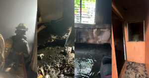 Lee más sobre el artículo Se incendia vivienda en Villas del Sol, Tecomán; bombero rescata con vida a un perrito