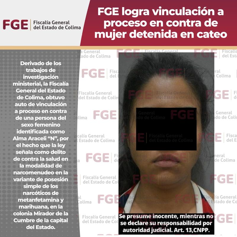 En este momento estás viendo FGE logra vinculación a proceso en contra de mujer detenida en cateo