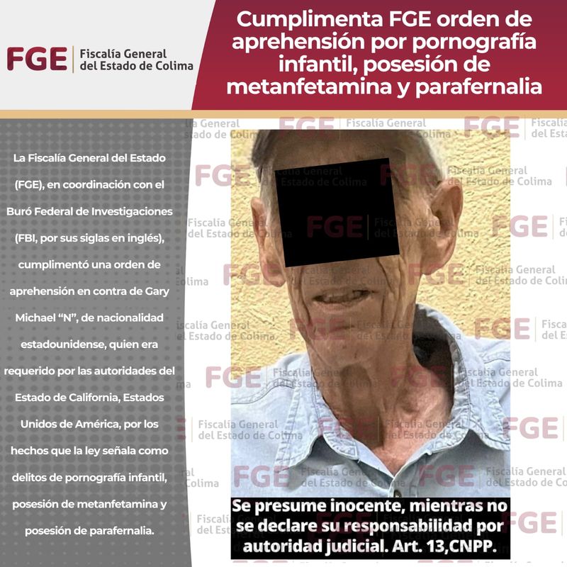 En este momento estás viendo Cumplimenta FGE orden de aprehensión por pornografía infantil, posesión de metanfetamina y parafernalia
