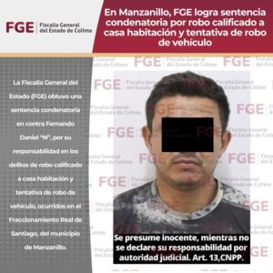 Lee más sobre el artículo En Manzanillo, FGE logra sentencia condenatoria por robo calificado a casa habitación y tentativa de robo de vehículo