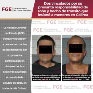 Lee más sobre el artículo Dos vinculados por su presunta responsabilidad de robo y hecho de tránsito que lesionó a menores en Colima
