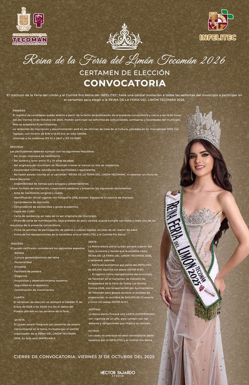 En este momento estás viendo Presentan convocatoria para elegir a la reina de la Feria del Limón Tecomán 2026