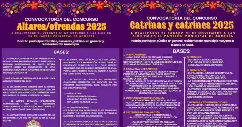 En este momento estás viendo Invitan a participar en los concursos de Altares y Catrines 2025 en Armería