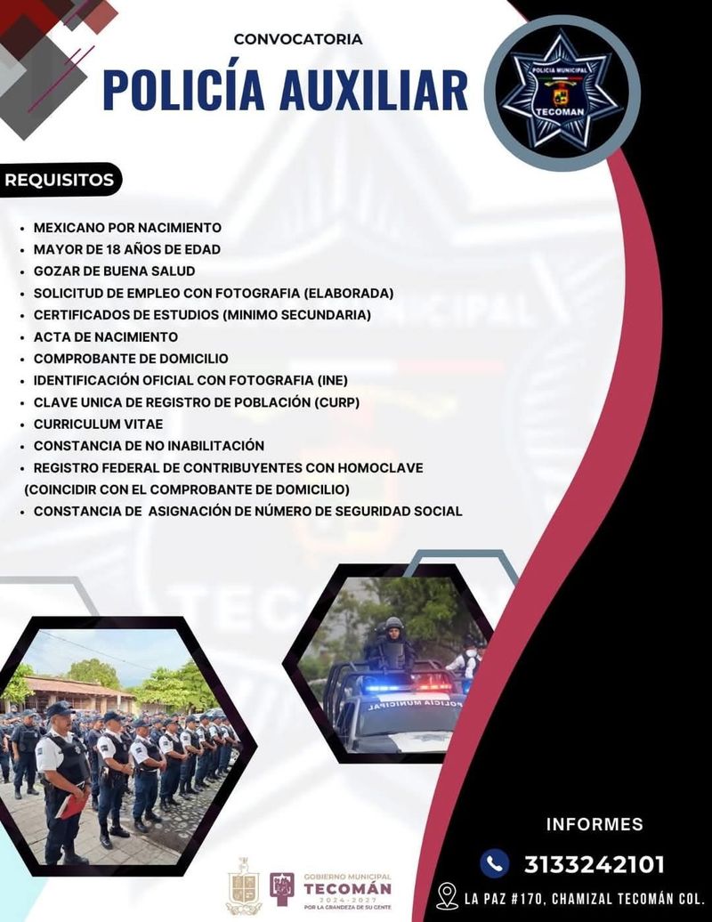 En este momento estás viendo Convocan en Tecomán a mujeres y hombres para integrarse como Policía Auxiliar