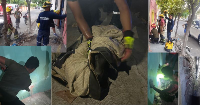 En este momento estás viendo Bomberos de Tecomán rescatan a perrito atrapado entre muros en la colonia Unión