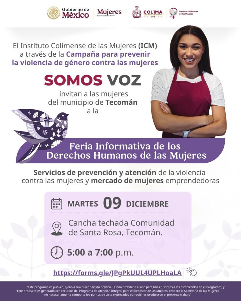 En este momento estás viendo ICM acercará Feria de los Derechos Humanos de las Mujeres en Santa Rosa, Tecomán