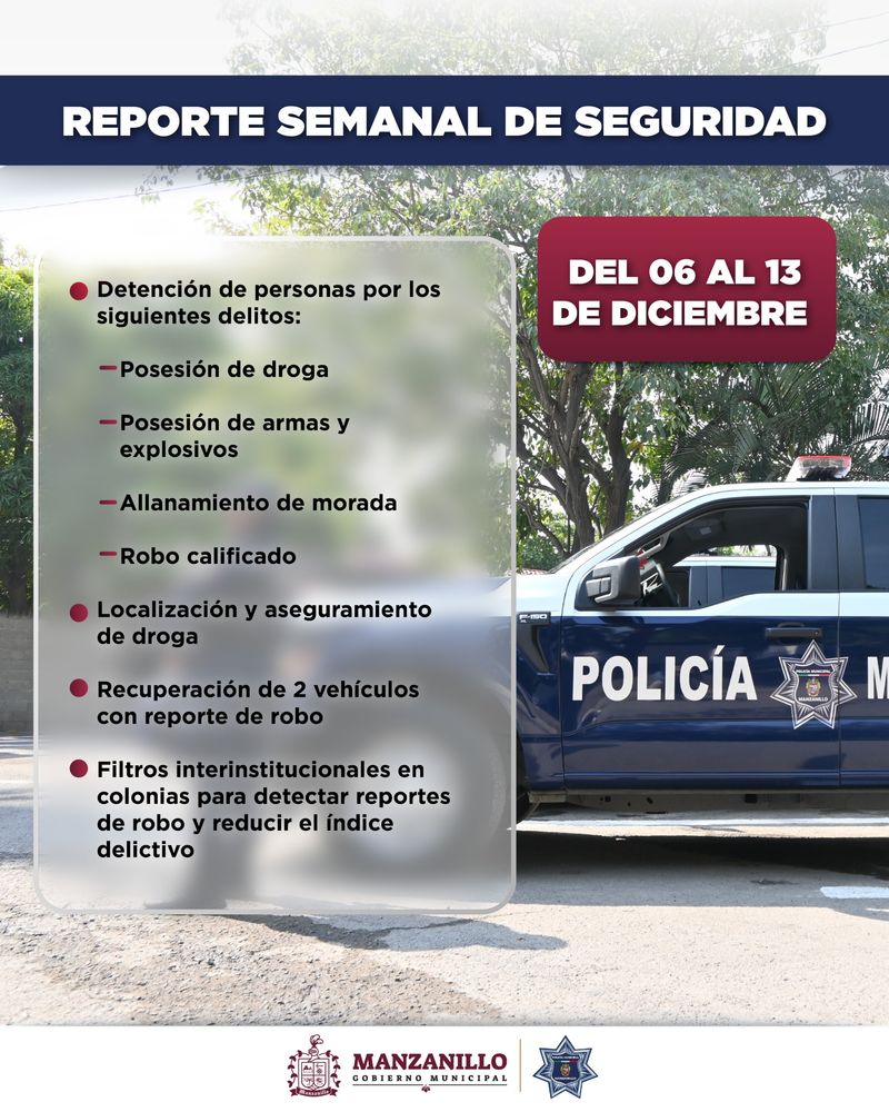 En este momento estás viendo Resultados semanales de Seguridad Pública de Manzanillo