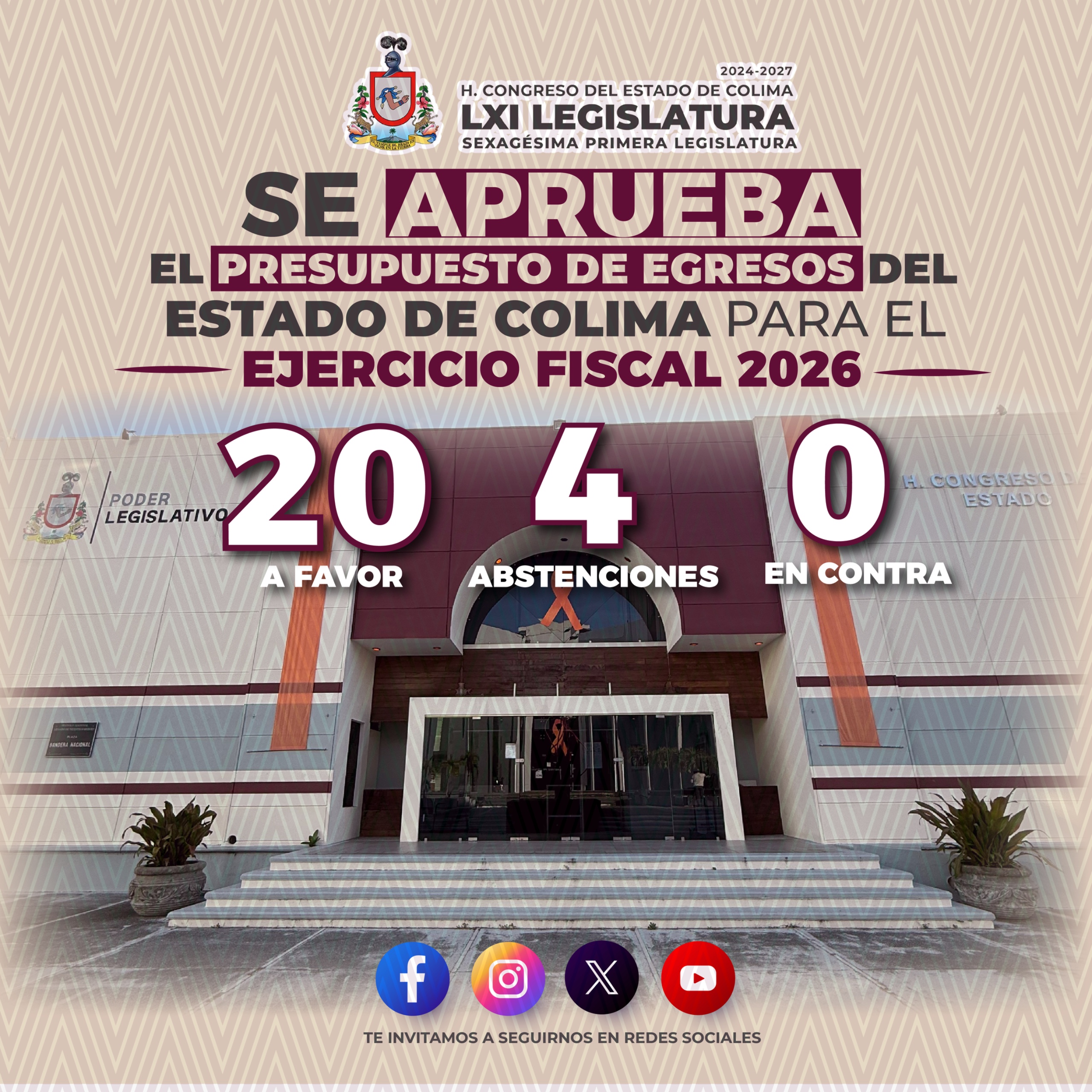 En este momento estás viendo Por mayoría, aprueba LXI Legislatura el Paquete Económico 2026 para el Estado de Colima