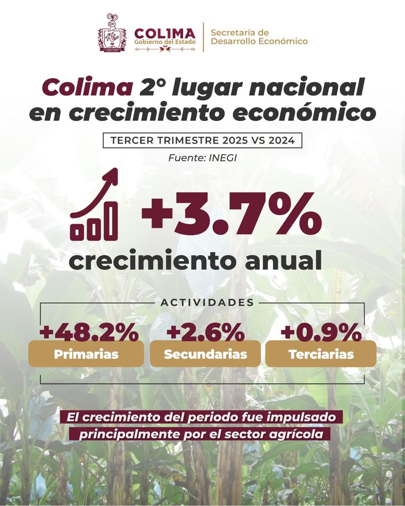 En este momento estás viendo Colima se coloca como segundo estado con mayor crecimiento económico del país
