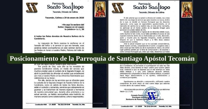 En este momento estás viendo Posicionamiento de la Parroquia de Santiago Apóstol Tecomán