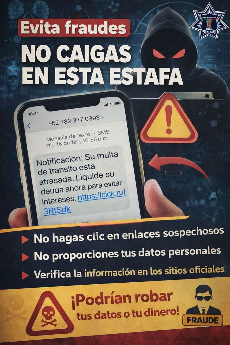 En este momento estás viendo Alerta Policía Municipal de Colima por extorsiones vía mensajes sobre falsas multas de tránsito