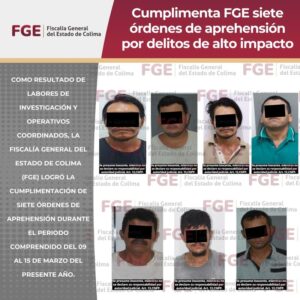 Lee más sobre el artículo FGE detiene a siete personas por delitos de alto impacto en Colima