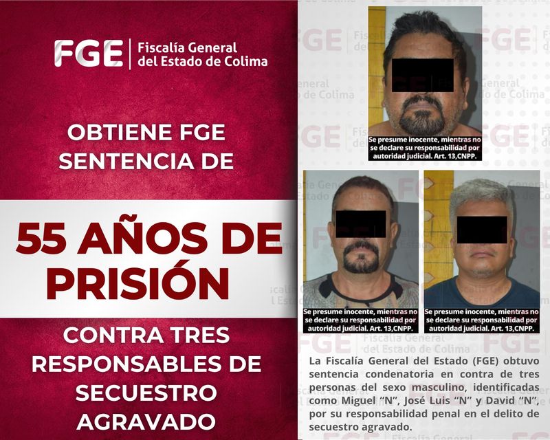 En este momento estás viendo Obtiene FGE sentencia de 55 años de prisión contra tres responsables de secuestro agravado