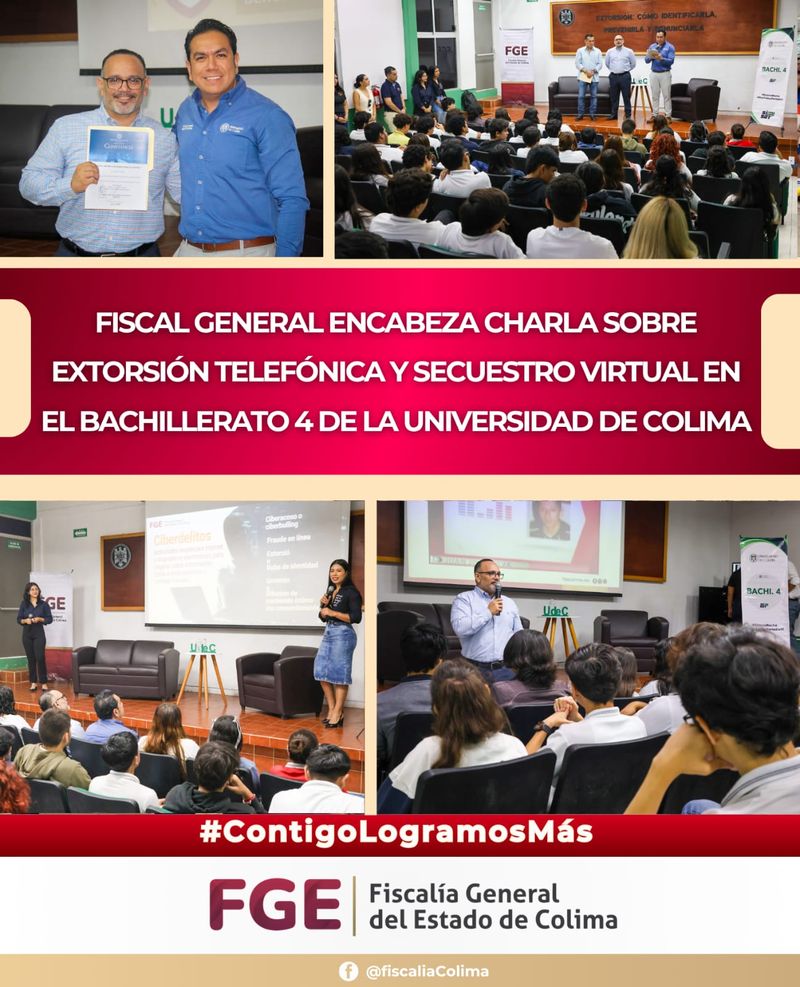 En este momento estás viendo Fiscal General encabeza charla sobre extorsión telefónica y secuestro virtual en el Bachillerato 4 de la Universidad de Colima