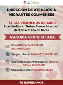 Lee más sobre el artículo Armería realizará jornada gratuita de asesoría para trámites migratorios este 24 de abril