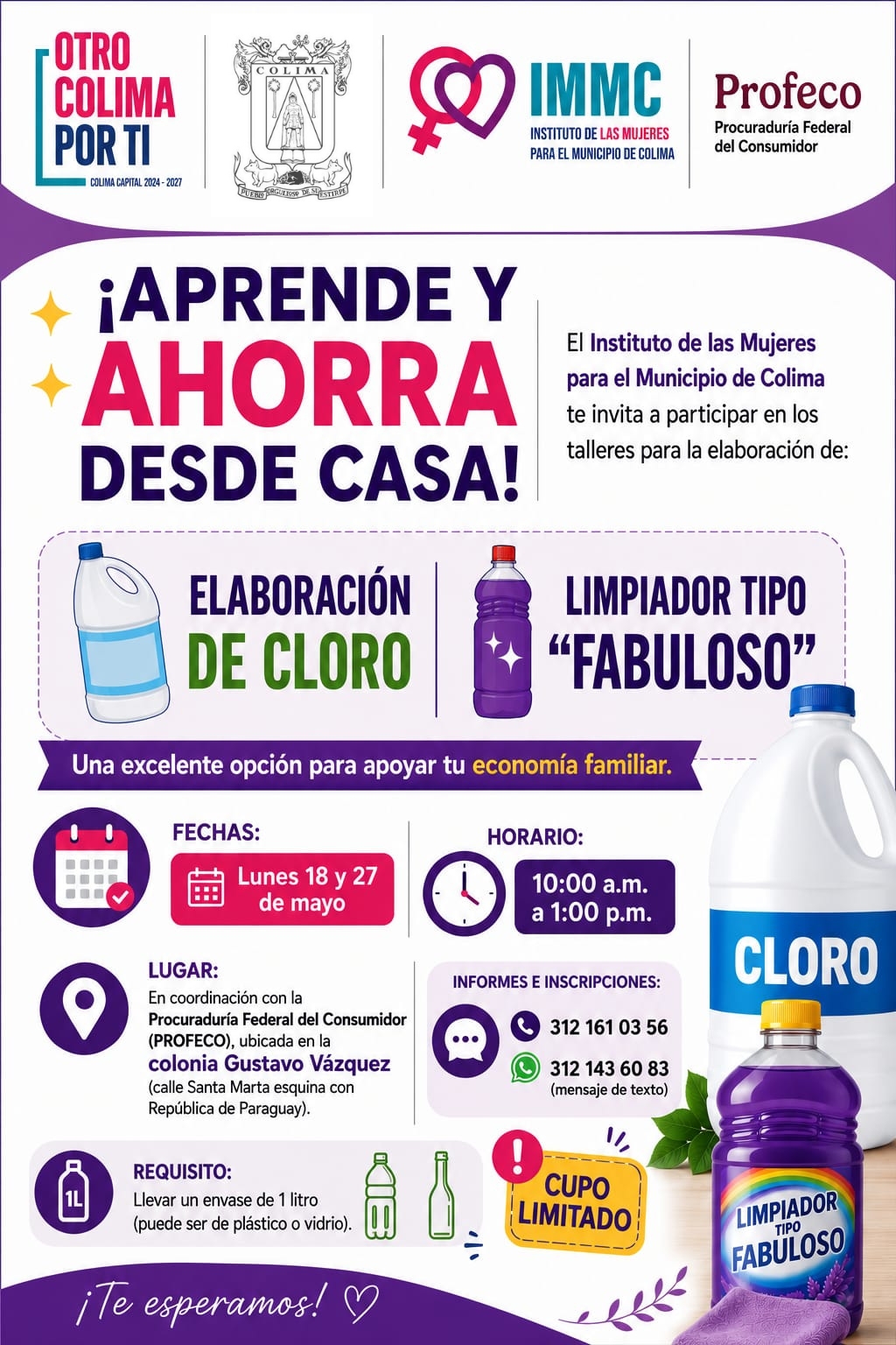 En este momento estás viendo Ayuntamiento de Colima ofrecerá taller gratuito para elaborar productos de limpieza