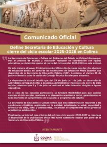 Lee más sobre el artículo Define Secretaría de Educación y Cultura cierre del ciclo escolar 2025-2026 en Colima