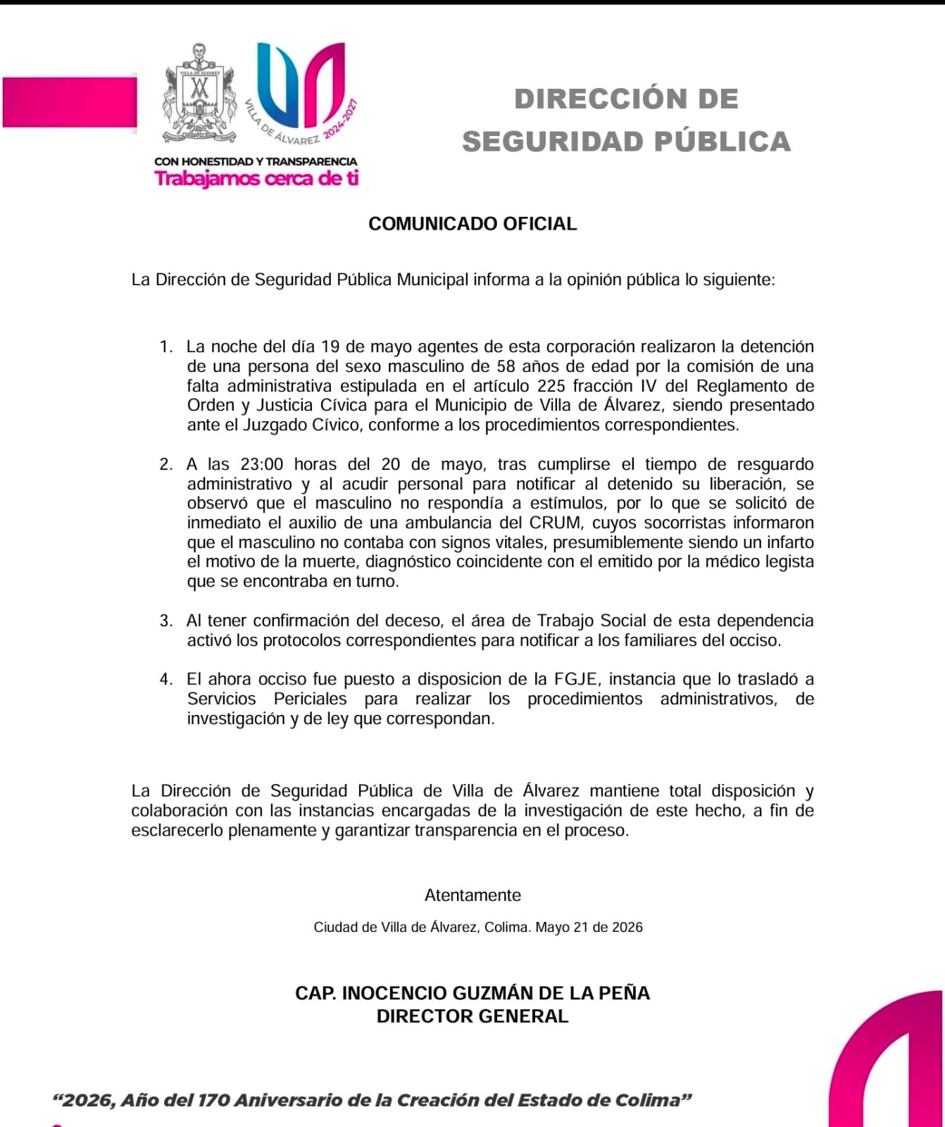 En este momento estás viendo Hombre fallece en separos de Seguridad Pública de Villa de Álvarez; investigan causas