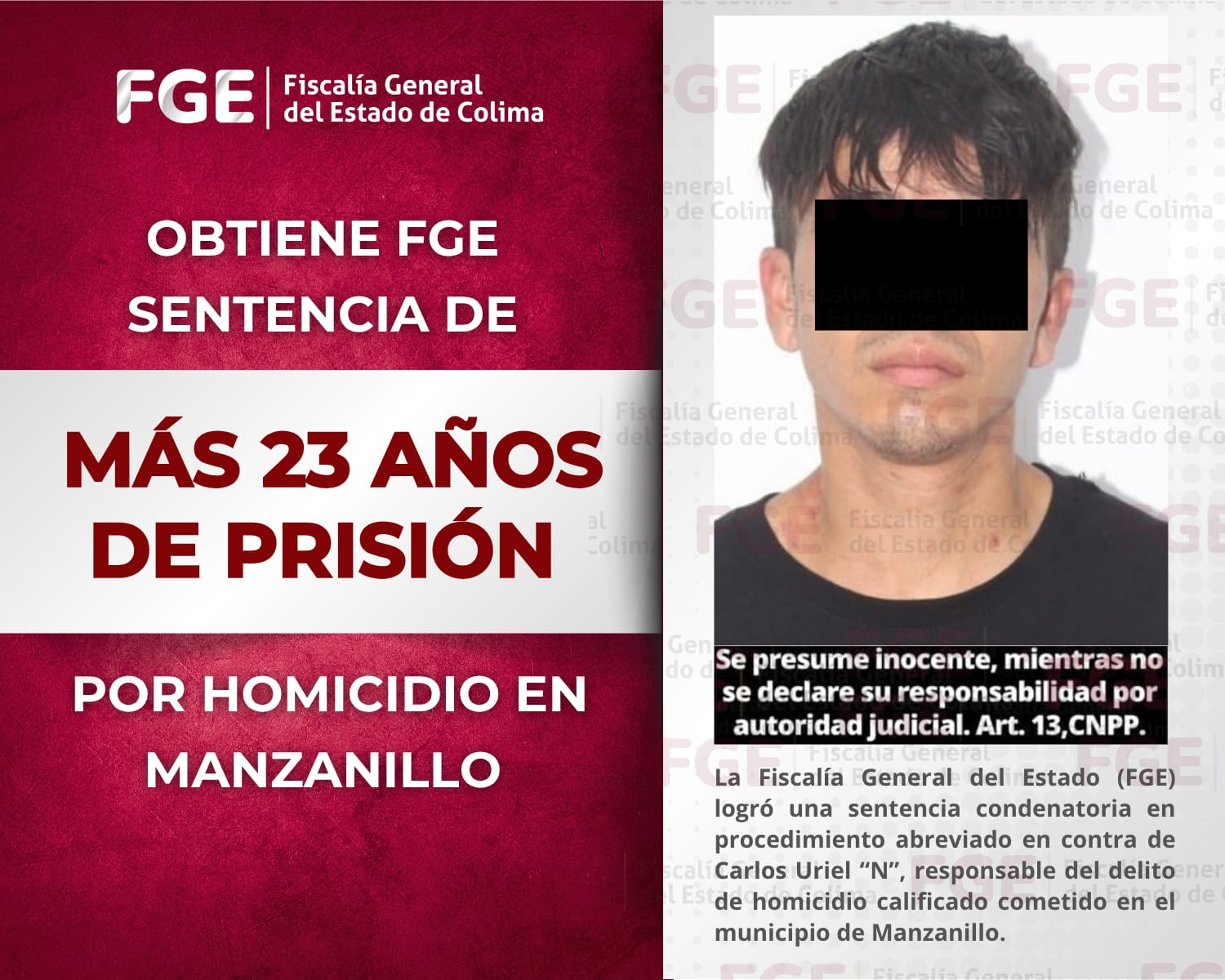 En este momento estás viendo Obtiene FGE más de 23 años de prisión por homicidio en Manzanillo