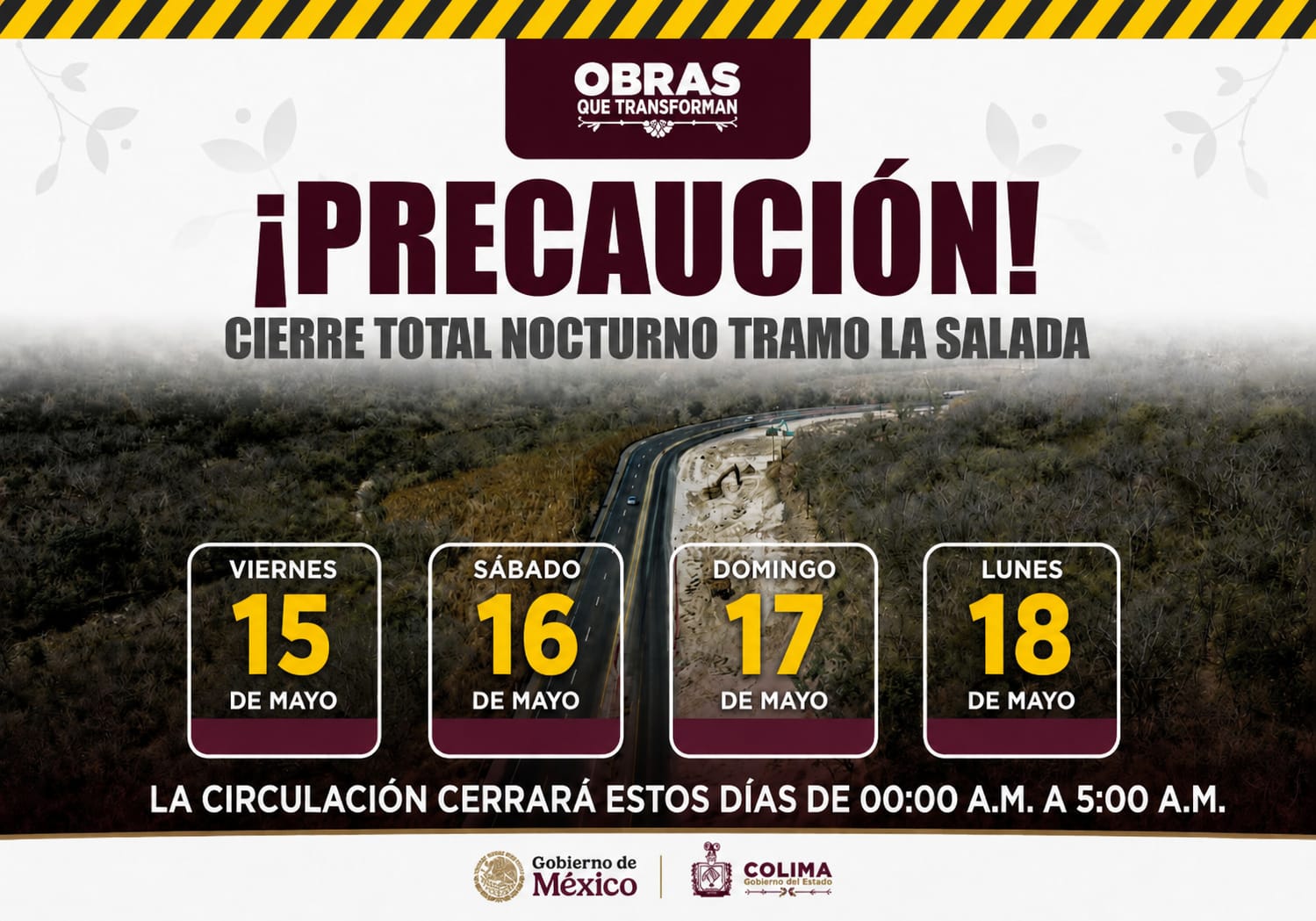 En este momento estás viendo Seidum anuncia cierre nocturno temporal en autopista Colima-Manzanillo este viernes, sábado, domingo y lunes