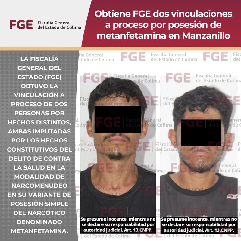 En este momento estás viendo Obtiene FGE dos vinculaciones a proceso por posesión de metanfetamina en Manzanillo