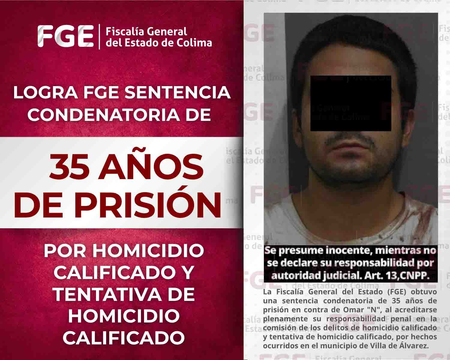 En este momento estás viendo Logra Fiscalía General del Estado sentencia condenatoria de 35 años de prisión por homicidio calificado y tentativa de homicidio calificado
