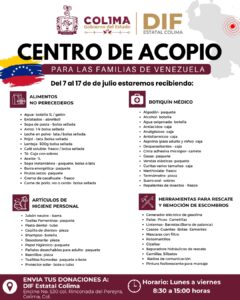 Lee más sobre el artículo Gobierno del Estado de Colima abrió centro de acopio para apoyar a familias damnificadas en Venezuela