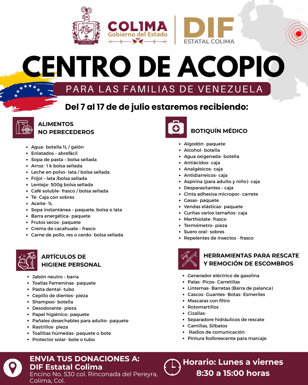 En este momento estás viendo Gobierno del Estado de Colima abrió centro de acopio para apoyar a familias damnificadas en Venezuela