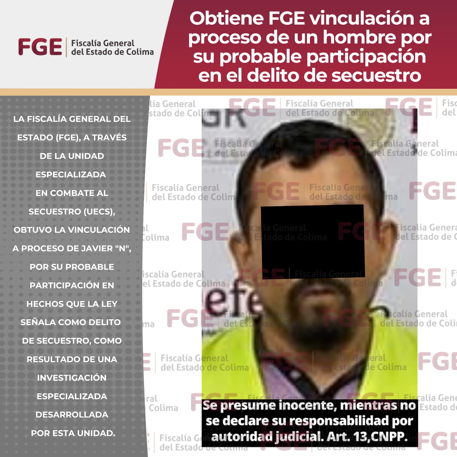 En este momento estás viendo Obtiene FGE vinculación a proceso de un hombre por su probable participación en el delito de secuestro