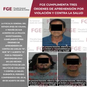 Lee más sobre el artículo FGE cumplimenta tres órdenes de aprehensión del 03 al 09 de agosto de 2026