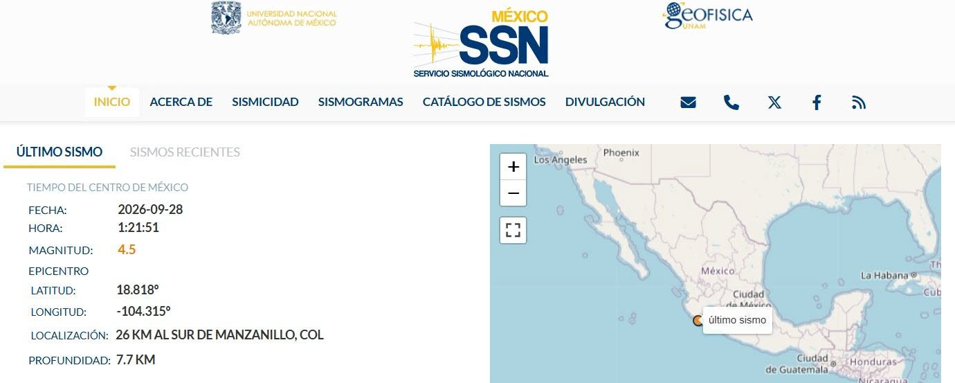 En este momento estás viendo Se registra sismo de magnitud 4.5 al sur de Manzanillo esta madrugada