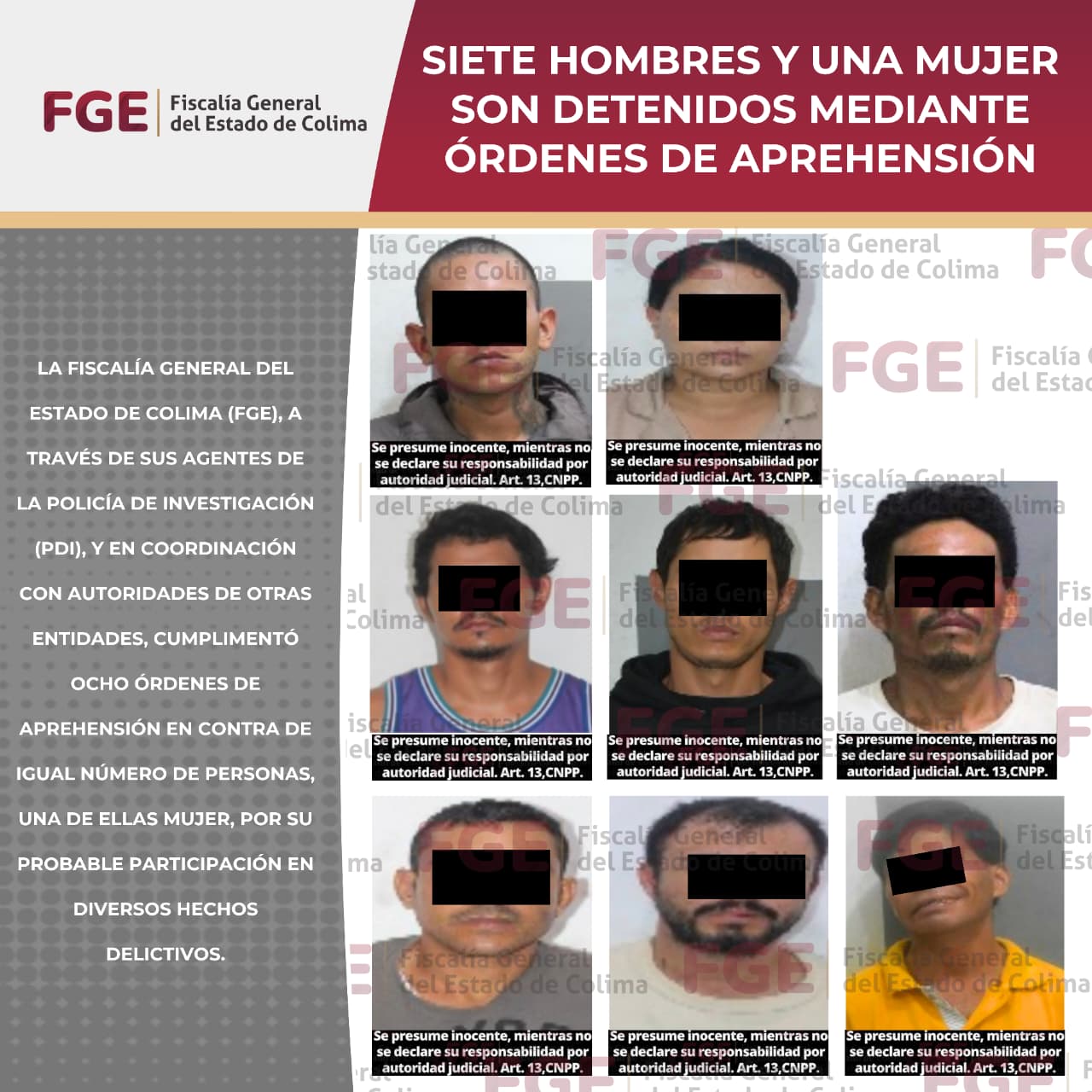 En este momento estás viendo Siete hombres y una mujer son detenidos mediante órdenes de aprehensión