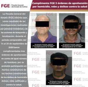 Lee más sobre el artículo Cumplimenta FGE 3 órdenes de aprehensión por homicidio, robo y delitos contra la salud