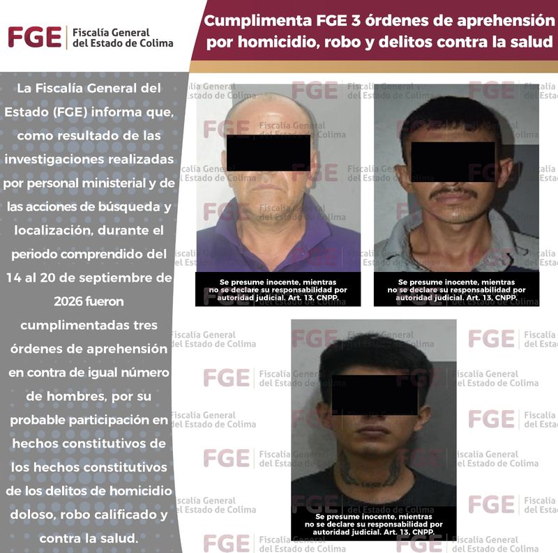 En este momento estás viendo Cumplimenta FGE 3 órdenes de aprehensión por homicidio, robo y delitos contra la salud