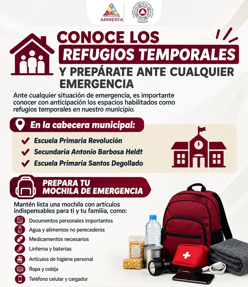 En este momento estás viendo Protección Civil de Armería informa sobre refugios temporales ante una emergencia